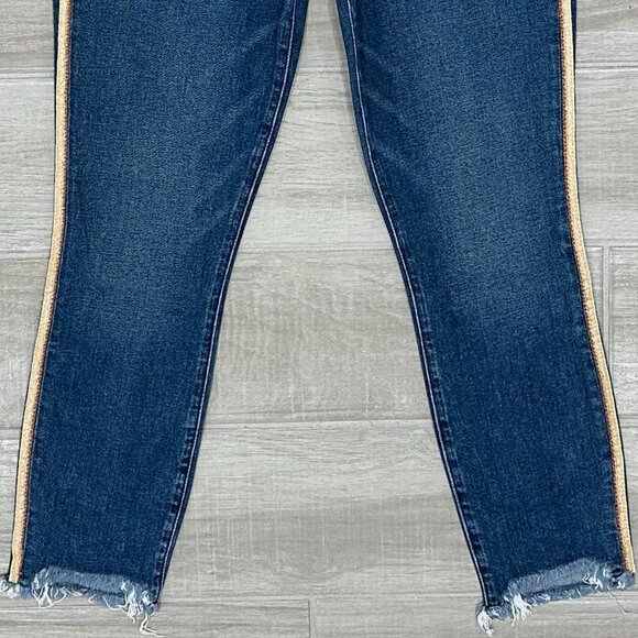 Abercrombie & Fitch Harper Low Rise Ankle Tuxedo Stripe Fray Hem Jeans Size 26S - Picture 9 of 16